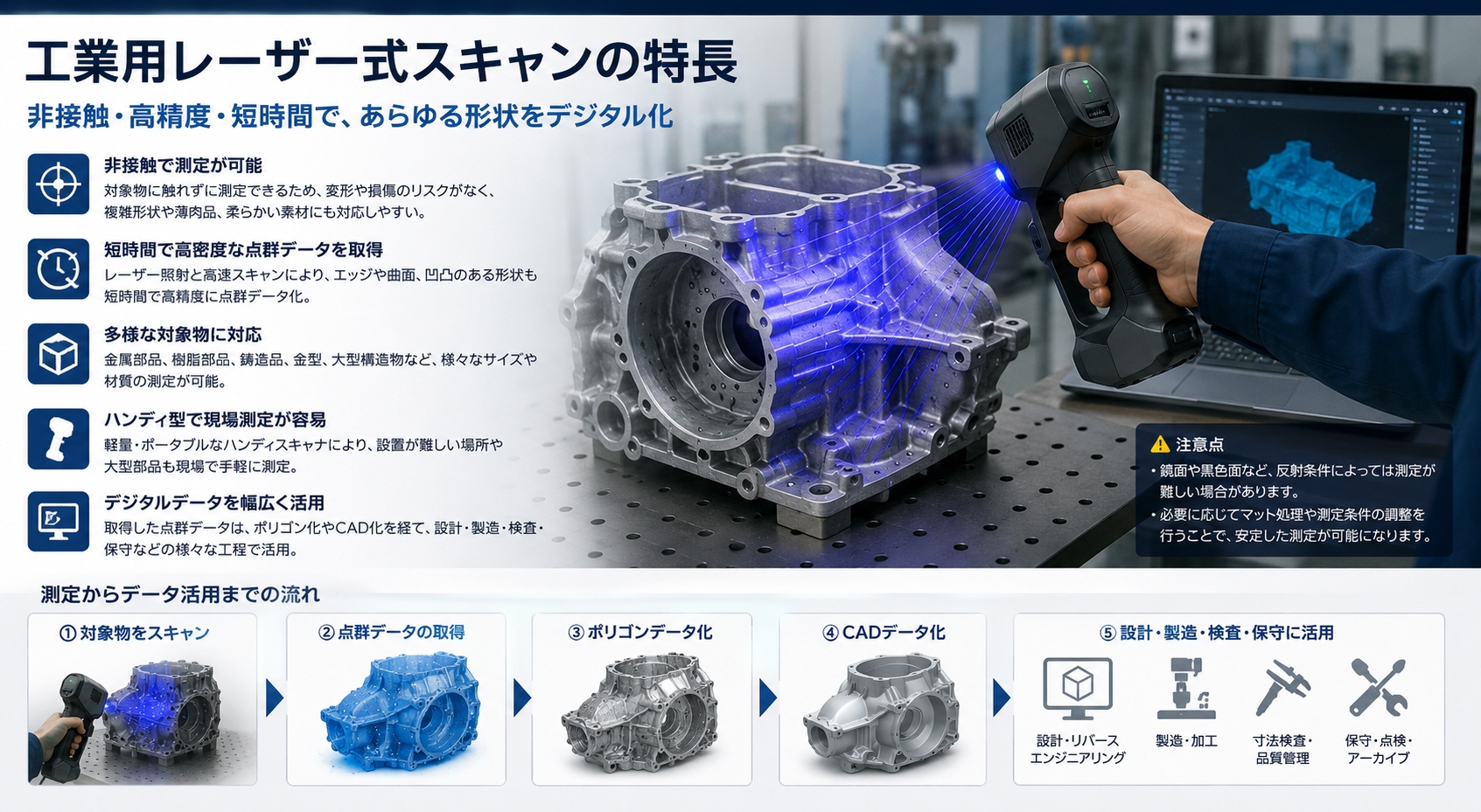 工業用レーザー式スキャンの特長