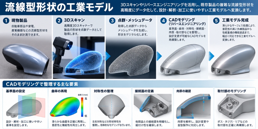 流線型形状の工業モデルのリバースエンジニアリングデータ作成