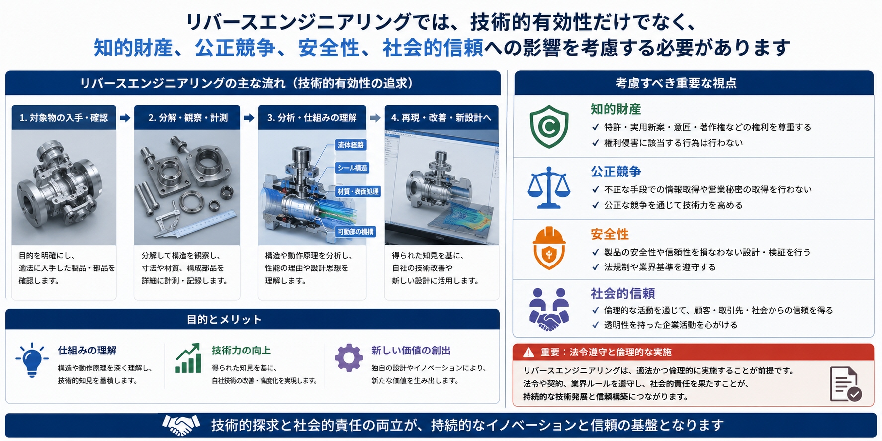 知的財産、公正競争、安全性、社会的信頼への影響を考慮